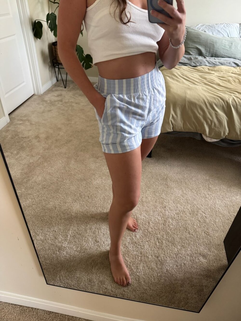 Vintage Robyn Meredith Blue and White Striped Cotton Shorts Size Small
